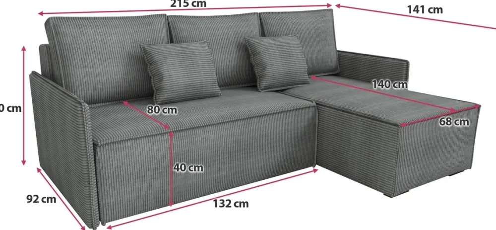 Narożniki>IZABELLA MEBLE Szara kanapa narożna z funkcją spania do salonu ATLANTIC