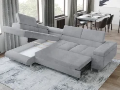 Narożniki>BROMARKT Szara kanapa narożna z funkcją spania ANTON sztruks