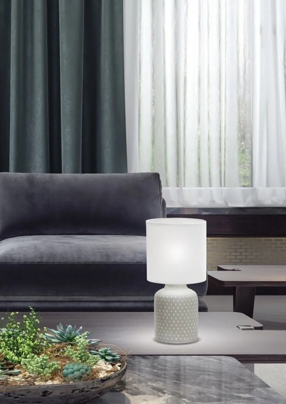 Oświetlenie Pokoju Dziecięcego|Oświetlenie Sypialni>Candellux Lighting Szara lampka nocna ceramiczna Iner