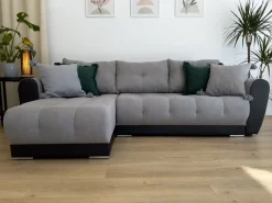 Narożniki|Meble Dla Dzieci></noscript>BROMARKT Szara rogówka do salonu funkcja spania pojemnik DOMI