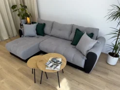 Narożniki|Meble Dla Dzieci></noscript>BROMARKT Szara rogówka do salonu funkcja spania pojemnik DOMI