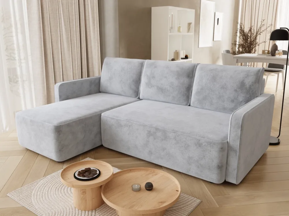 Meble Dla Dzieci|Meble Młodzieżowe>BROMARKT Szara rogówka do salonu z pojemnikiem i funkcją spania QULIO