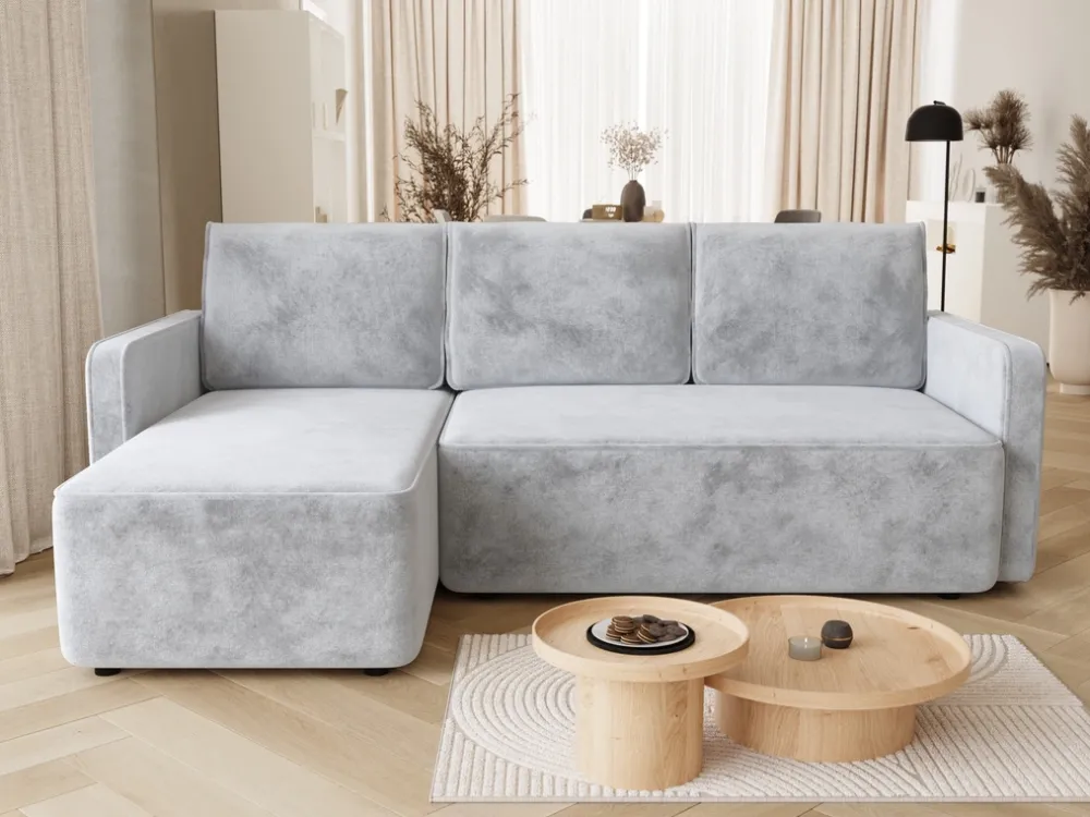 Meble Dla Dzieci|Meble Młodzieżowe>BROMARKT Szara rogówka do salonu z pojemnikiem i funkcją spania QULIO