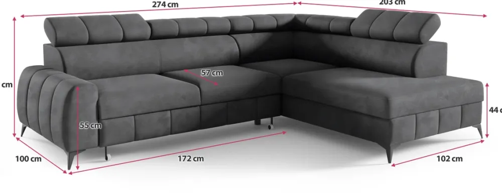 Narożniki>Meble Grand Szara rogówka do salonu z funkcją spania SOFFO