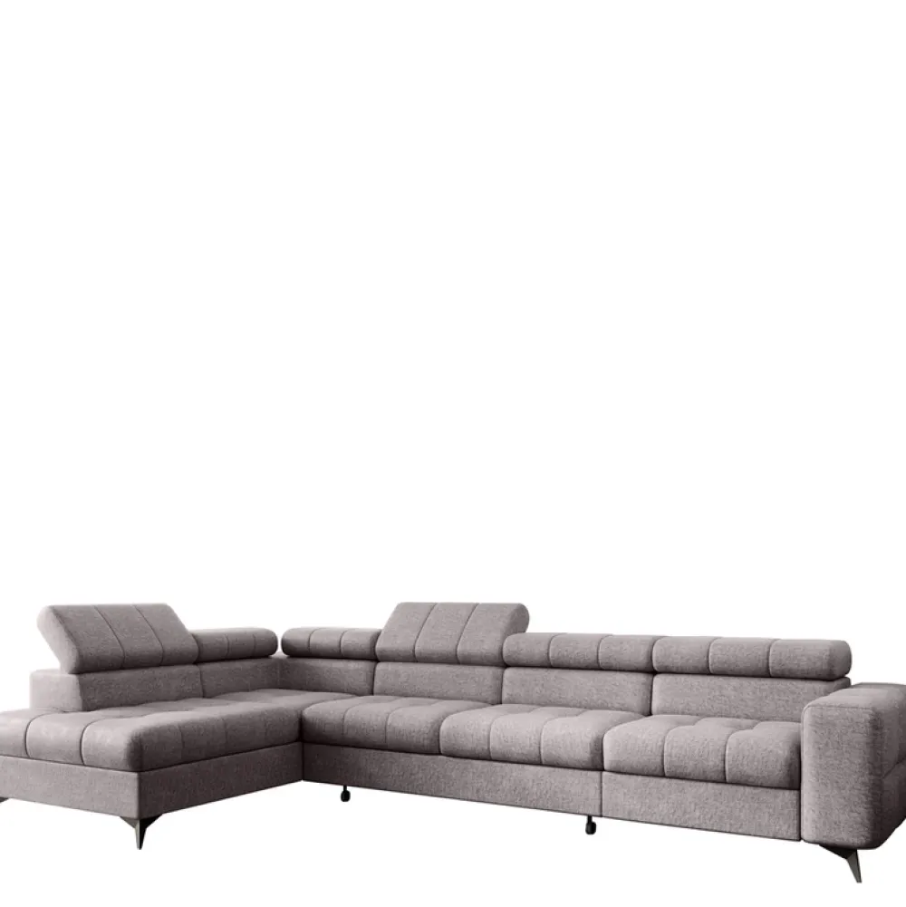 Narożniki>NEXT COLLECTION Szara rogówka w stylu nowoczesnym z regulowanymi zagłówkami POLA funkcja spania pianka HR