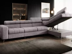 Narożniki>NEXT COLLECTION Szara rogówka w stylu nowoczesnym z regulowanymi zagłówkami POLA funkcja spania pianka HR