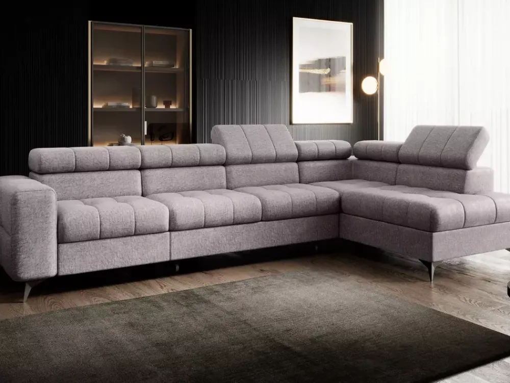 Narożniki>NEXT COLLECTION Szara rogówka w stylu nowoczesnym z regulowanymi zagłówkami POLA funkcja spania pianka HR