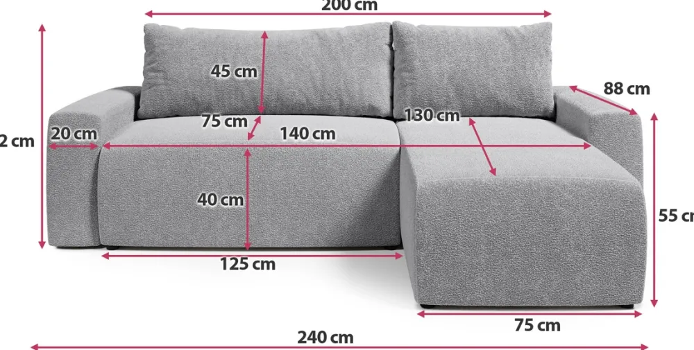 Meble Dla Dzieci|Meble Młodzieżowe>BROMARKT Szara rogówka z funkcją spania i pojemnikiem na pościel PLUSH L baranek