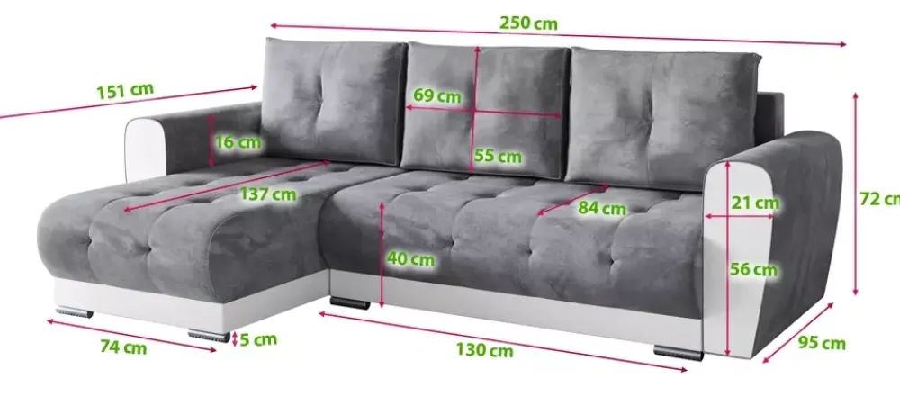 Meble Dla Dzieci|Meble Młodzieżowe>BROMARKT Szara rozkładana kanapa rogowa z funkcją spania DOMI