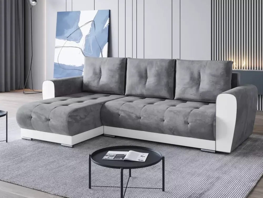 Meble Dla Dzieci|Meble Młodzieżowe>BROMARKT Szara rozkładana kanapa rogowa z funkcją spania DOMI