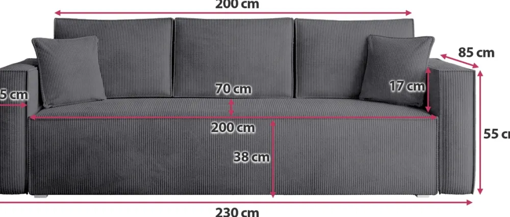 Meble Dla Dzieci|Meble Młodzieżowe>BROMARKT Szara sofa z funkcją spania TOP sztruks pojemnik na pościel