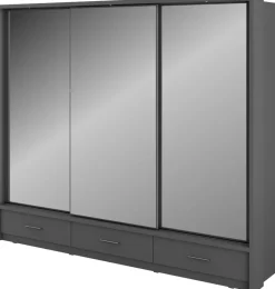 Zestawy Mebli Do Sypialni|Szafy Trzydrzwiowe>lenart. Szara szafa przesuwna z lustrem i szufladami 250 cm ARTI szary