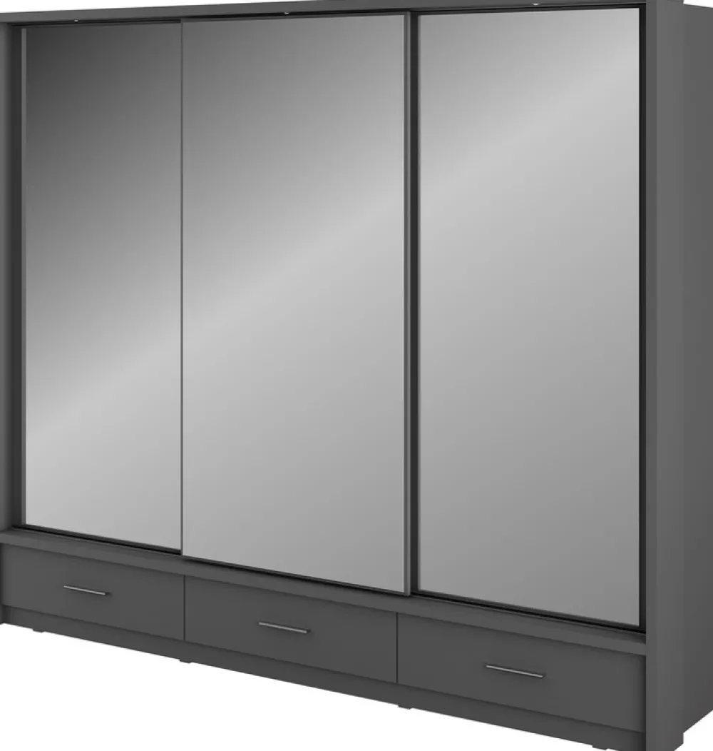 Zestawy Mebli Do Sypialni|Szafy Trzydrzwiowe>lenart. Szara szafa przesuwna z lustrem i szufladami 250 cm ARTI szary