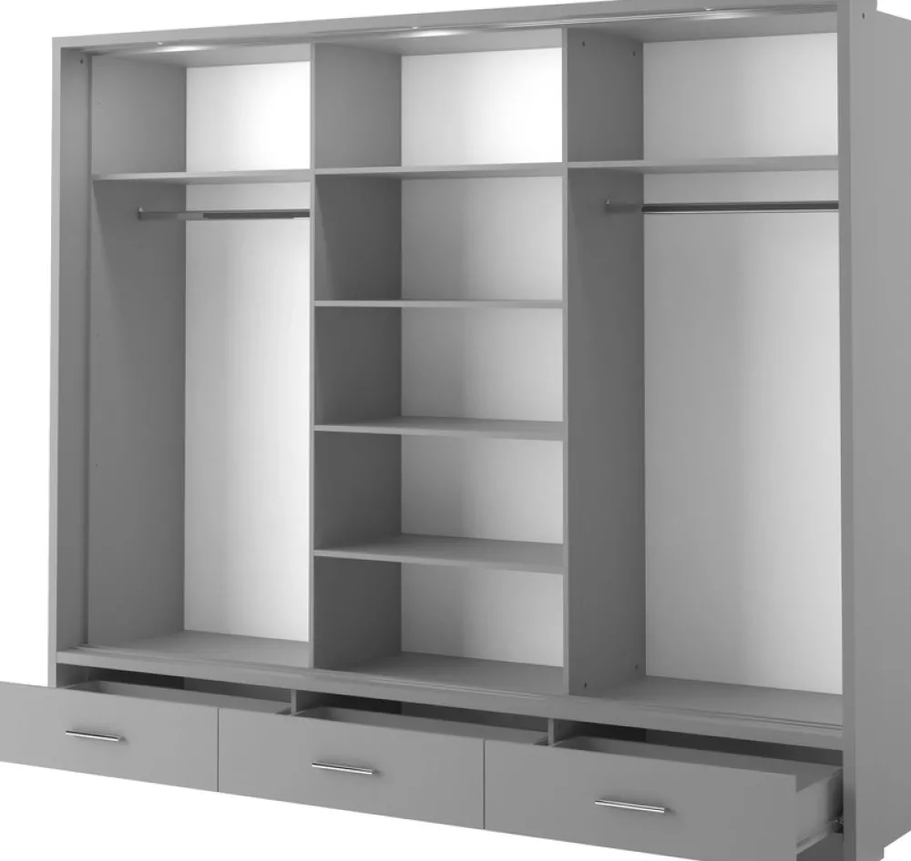 Zestawy Mebli Do Sypialni|Szafy Trzydrzwiowe>lenart. Szara szafa przesuwna z lustrem i szufladami 250 cm ARTI szary