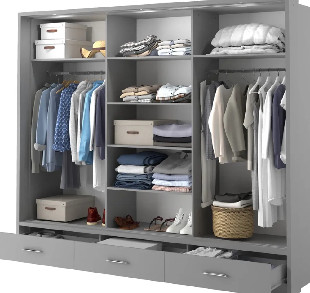 Zestawy Mebli Do Sypialni|Szafy Trzydrzwiowe>lenart. Szara szafa przesuwna z lustrem i szufladami 250 cm ARTI szary