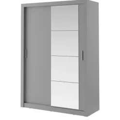 Zestawy Mebli Do Sypialni|Szafy Dwudrzwiowe>lenart. Szara szafa przesuwna z lustrem 150 cm półki drążek ARTI szary