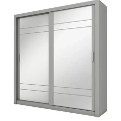 Zestawy Mebli Do Sypialni|Szafy Dwudrzwiowe>lenart. Szara szafa przesuwna z półkami 200 cm lustro ARTI szary