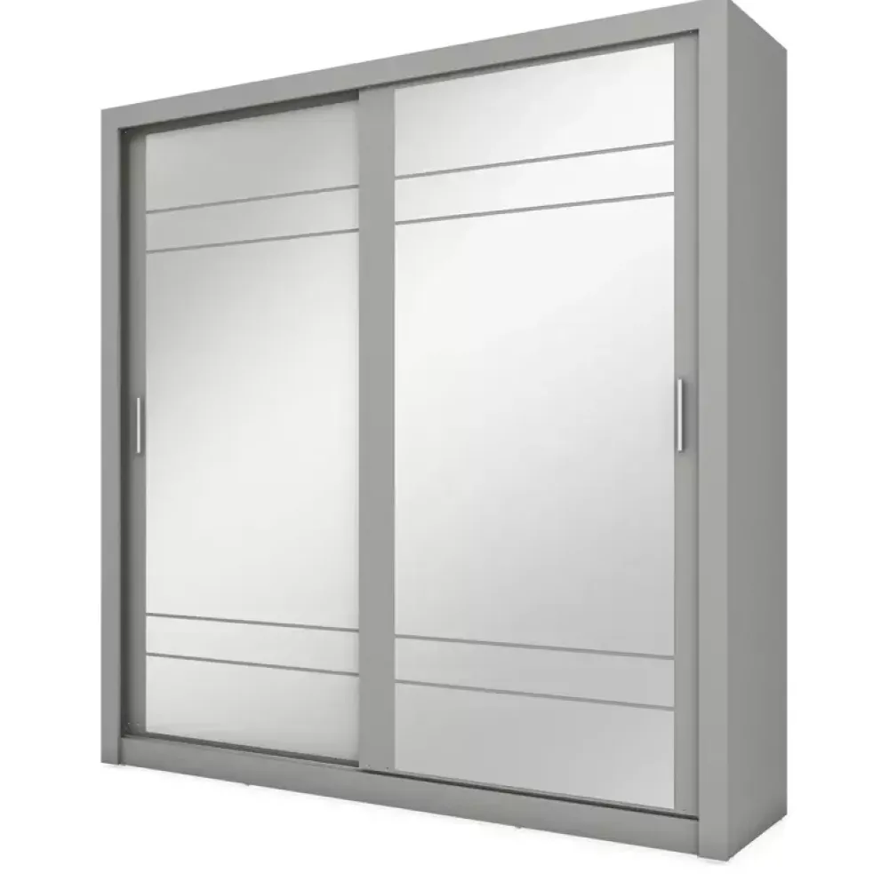 Zestawy Mebli Do Sypialni|Szafy Dwudrzwiowe>lenart. Szara szafa przesuwna z półkami 200 cm lustro ARTI szary