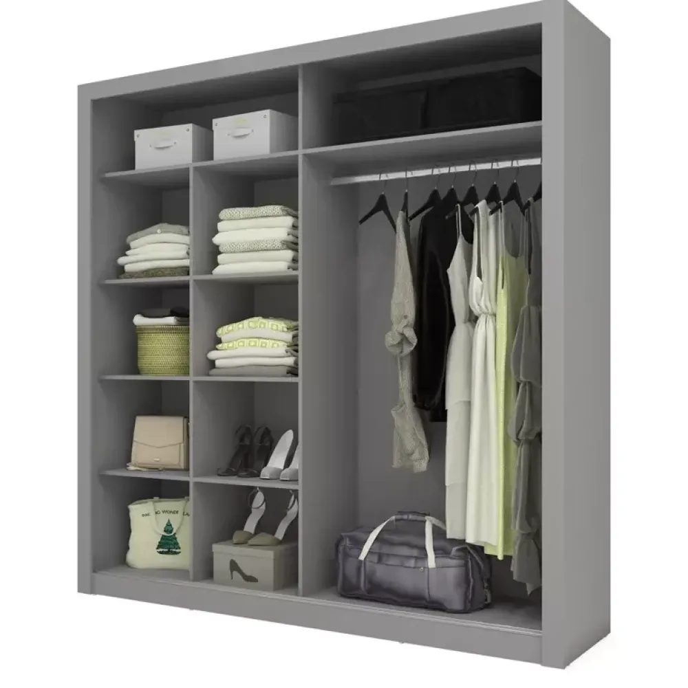 Zestawy Mebli Do Sypialni|Szafy Dwudrzwiowe>lenart. Szara szafa przesuwna z półkami 200 cm lustro ARTI szary