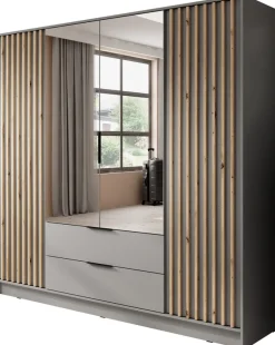 Zestawy Mebli Do Przedpokoju|Szafy Do Przedpokoju>PIASKI Szara szafa z lustrami KELLY