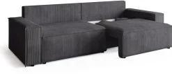 Kanapy I Sofy>BROMARKT Szara sztruksowa kanapa z funkcją spania i pojemnikiem na pościel ADI