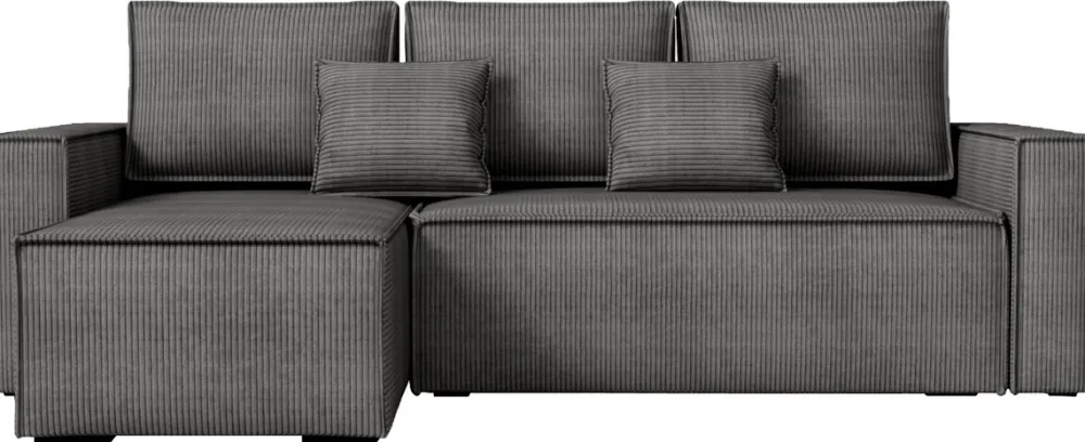 Narożniki>IZABELLA MEBLE Szara sztruksowa rozkładana kanapa narożna z funkcją spania DEXTER