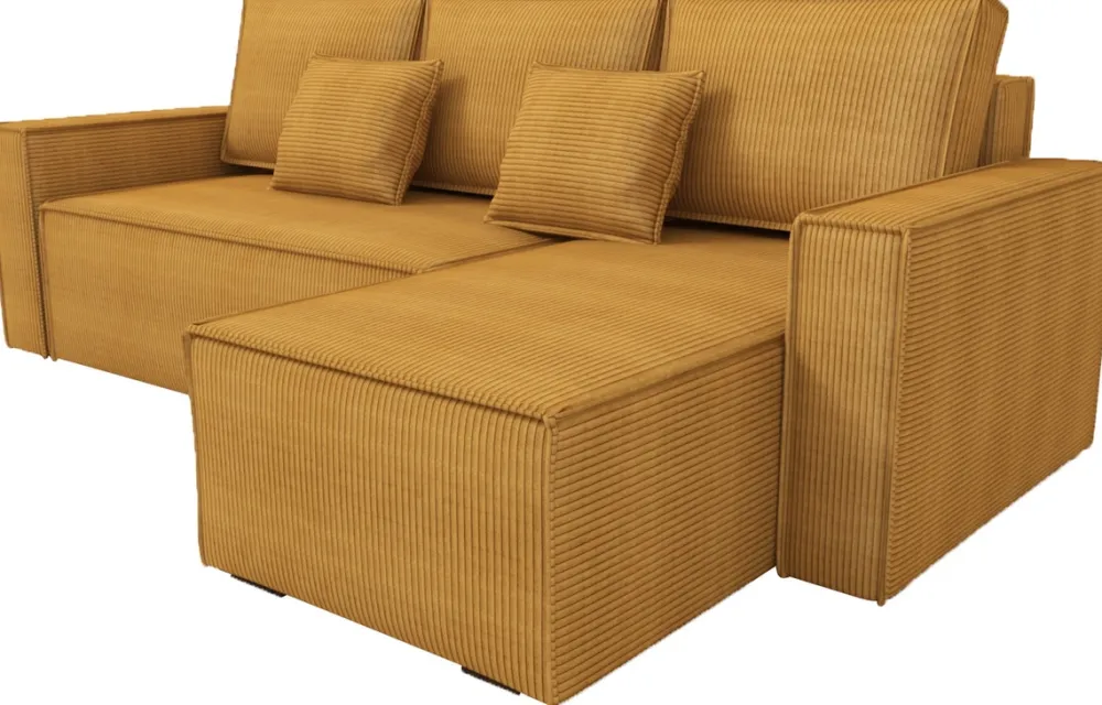 Narożniki>IZABELLA MEBLE Szara sztruksowa rozkładana kanapa narożna z funkcją spania DEXTER