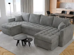 Narożniki>BROMARKT Szara welurowa rogówka rozkładana do salonu z funkcją spania LUIS U