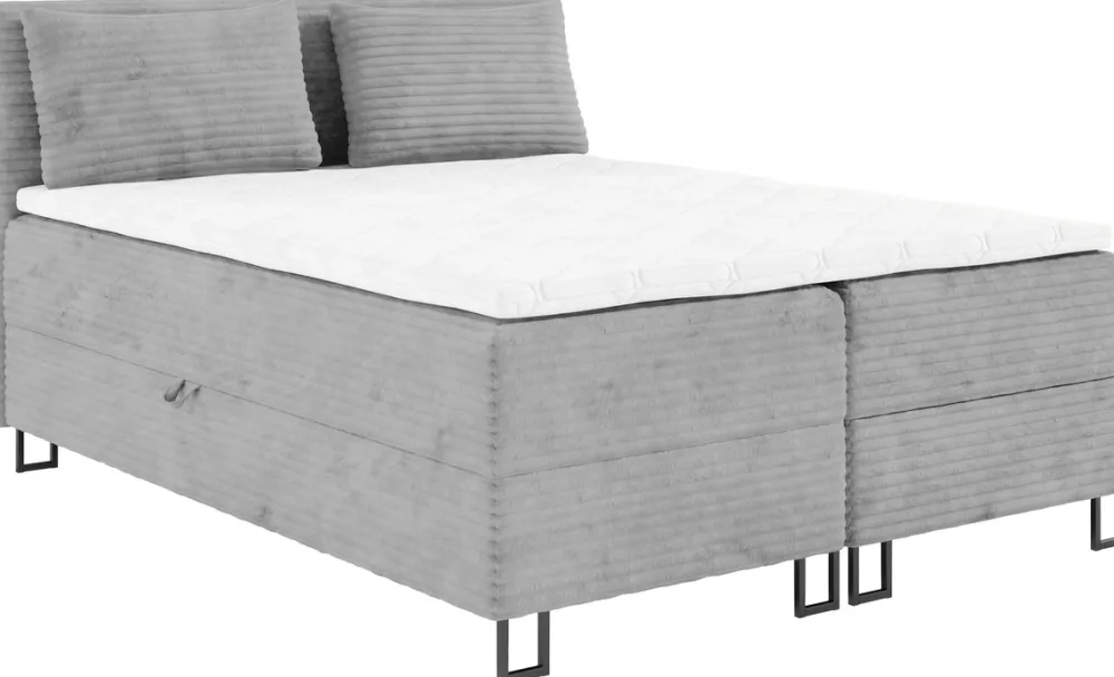 Łóżka Młodzieżowe|Łóżka Ze Stelażem>BROMARKT Szare dwuosobowe łóżko kontynentalne 140x200 cm z pojemnikiem TESSA