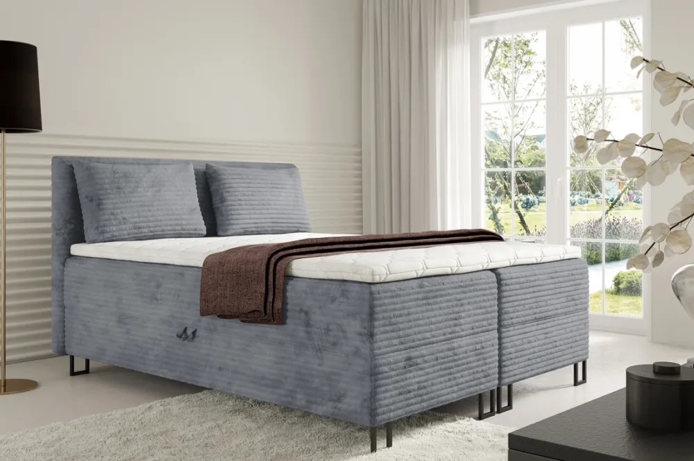 Łóżka Młodzieżowe|Łóżka Ze Stelażem>BROMARKT Szare dwuosobowe łóżko kontynentalne 140x200 cm z pojemnikiem TESSA