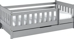 Meble Dla Dzieci|Łóżka Dziecięce>Meblomal Szare łóżko do pokoju dziecięcego z barierką i szufladą 80x160 cm NEBULA szary