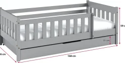 Meble Dla Dzieci|Łóżka Dziecięce></noscript>Meblomal Szare łóżko do pokoju dziecięcego z barierką i szufladą 80x160 cm NEBULA szary