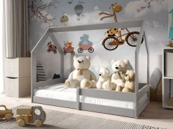 Łóżka Dziecięce|Łóżka Ze Stelażem>Meblomal Szare łóżko domek z drewna sosnowego do pokoju dziecięcego 80x160 cm MELANIA szary