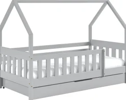 Meble Dla Dzieci|Łóżka Dziecięce>Meblomal Szare łóżko domek z szufladą w stylu skandynawskim 80x160 cm MELANIA szary