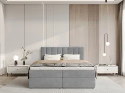 Łóżka Małżeńskie|Łóżka Ze Stelażem></noscript>BROMARKT Szare łóżko kontynentalne 180x200 cm DENVER pojemnik na pościel
