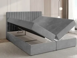 Łóżka Małżeńskie|Łóżka Ze Stelażem>BROMARKT Szare łóżko kontynentalne 160x200 cm z pojemnikiem na pościel DREAM