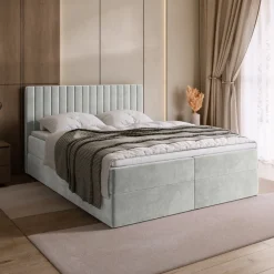 Meble Młodzieżowe|Łóżka Młodzieżowe>BROMARKT Szare łóżko kontynentalne 140x200 cm z pojemnikiem DREAM