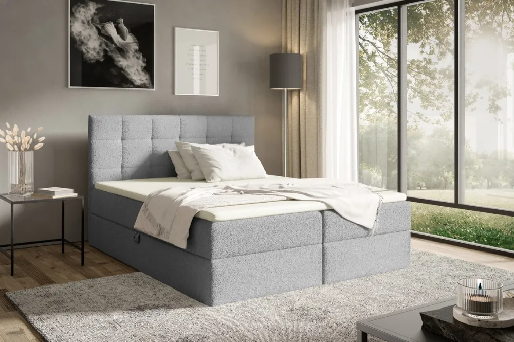 Łóżka Młodzieżowe|Łóżka Ze Stelażem>BROMARKT Szare łóżko kontynentalne 140x200 cm z pojemnikiem do sypialni ASPEN boucle