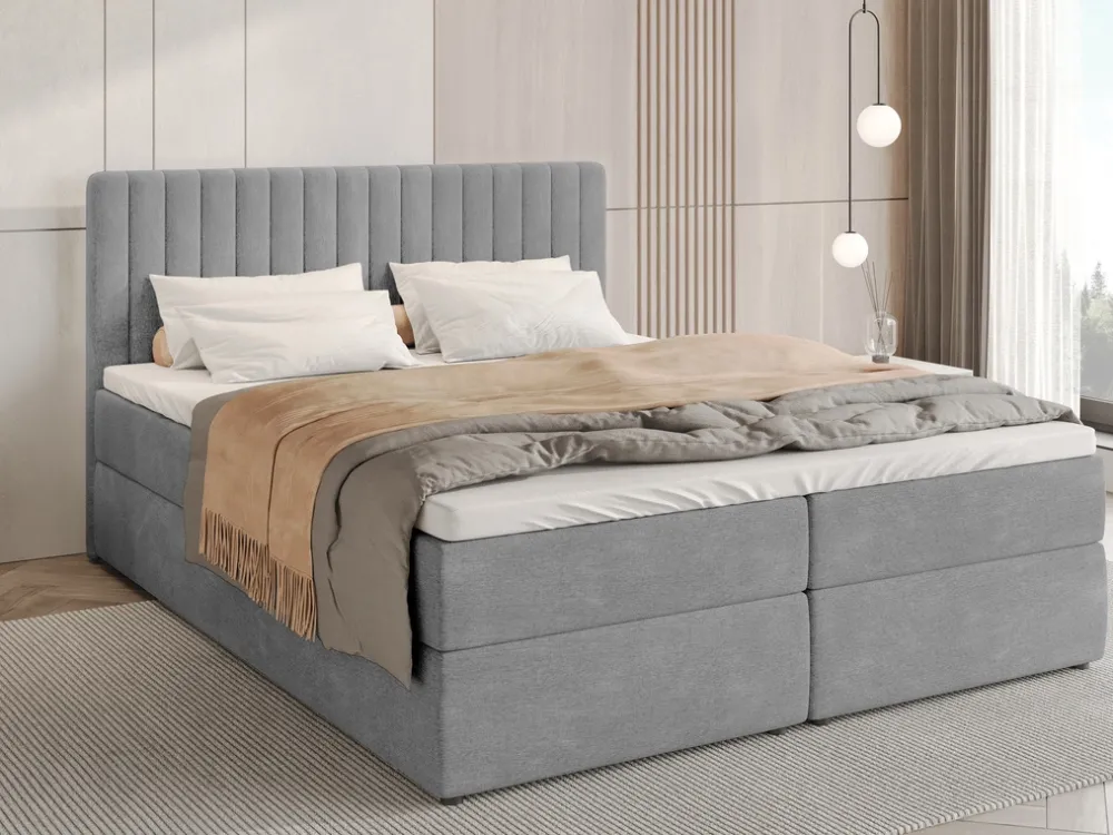 Meble Młodzieżowe|Łóżka Młodzieżowe>BROMARKT Szare łóżko kontynentalne 140x200 cm z pojemnikiem na pościel DREAM