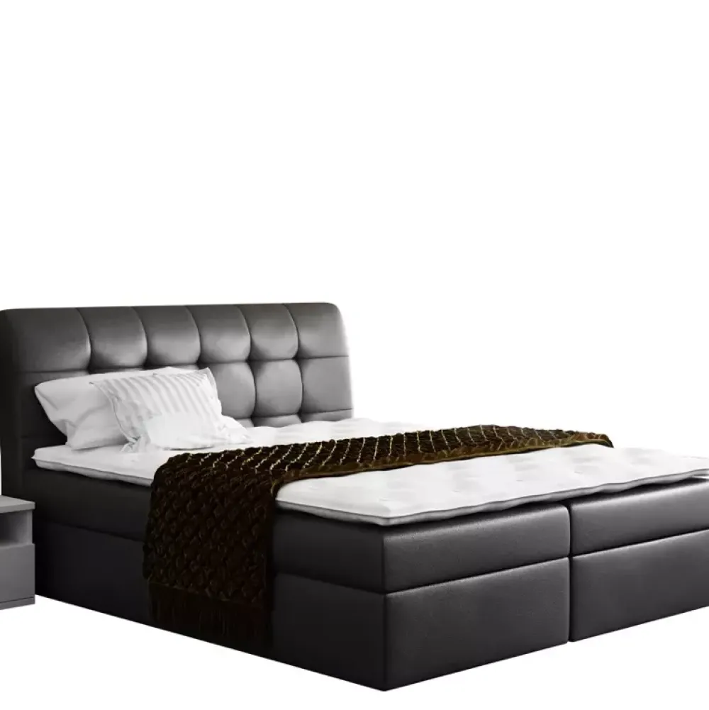 Łóżka Z Pojemnikiem|Łóżka Szare>Gruszka Szare łóżko kontynentalne 160x200 z ekoskóry DENIS