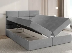 Meble Młodzieżowe|Łóżka Młodzieżowe>BROMARKT Szare łóżko kontynentalne 140x200 cm BOSTON pojemnik na pościel