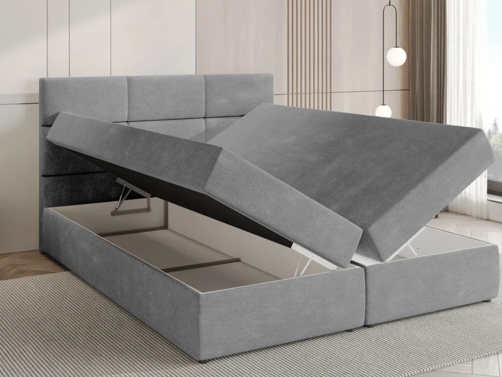 Meble Młodzieżowe|Łóżka Młodzieżowe>BROMARKT Szare łóżko kontynentalne 140x200 cm BOSTON pojemnik na pościel