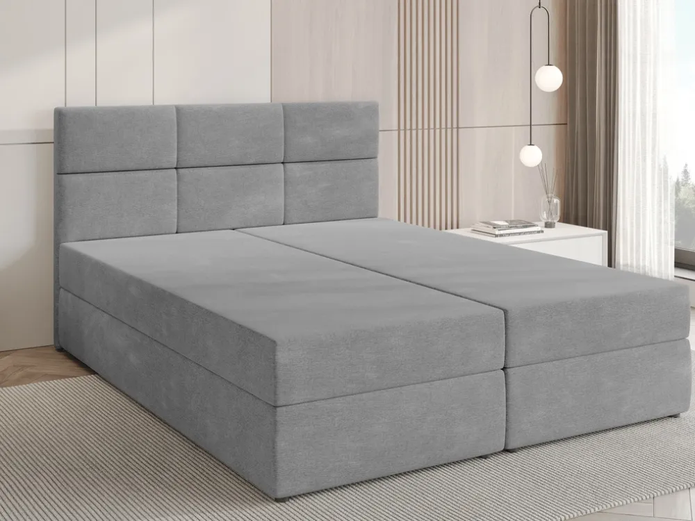 Meble Młodzieżowe|Łóżka Młodzieżowe>BROMARKT Szare łóżko kontynentalne 140x200 cm BOSTON pojemnik na pościel