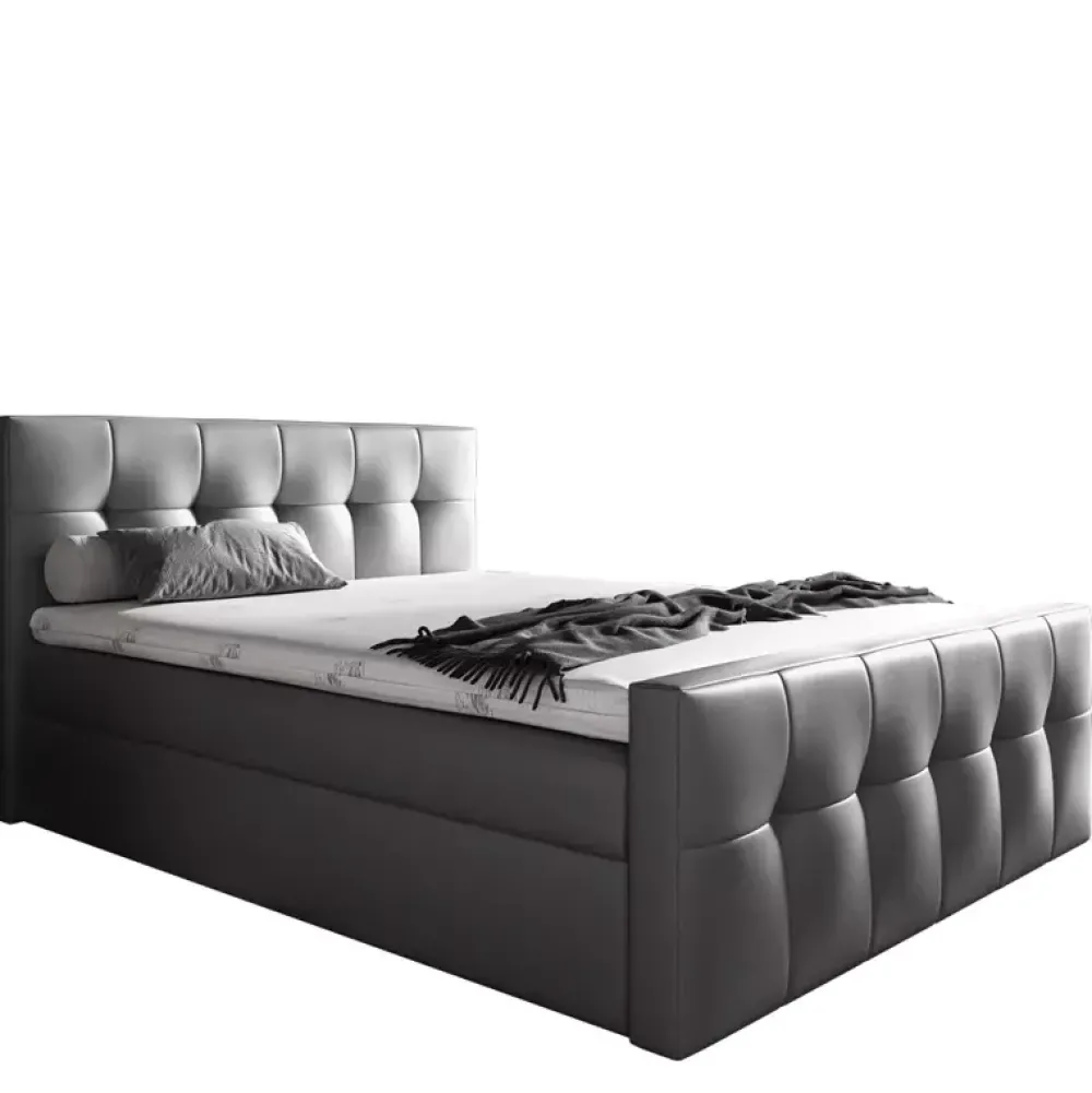 Łóżka Młodzieżowe|Łóżka Z Zagłówkiem>Gruszka Szare Łóżko Kontynentalne 140x200 z ekoskóry MAX