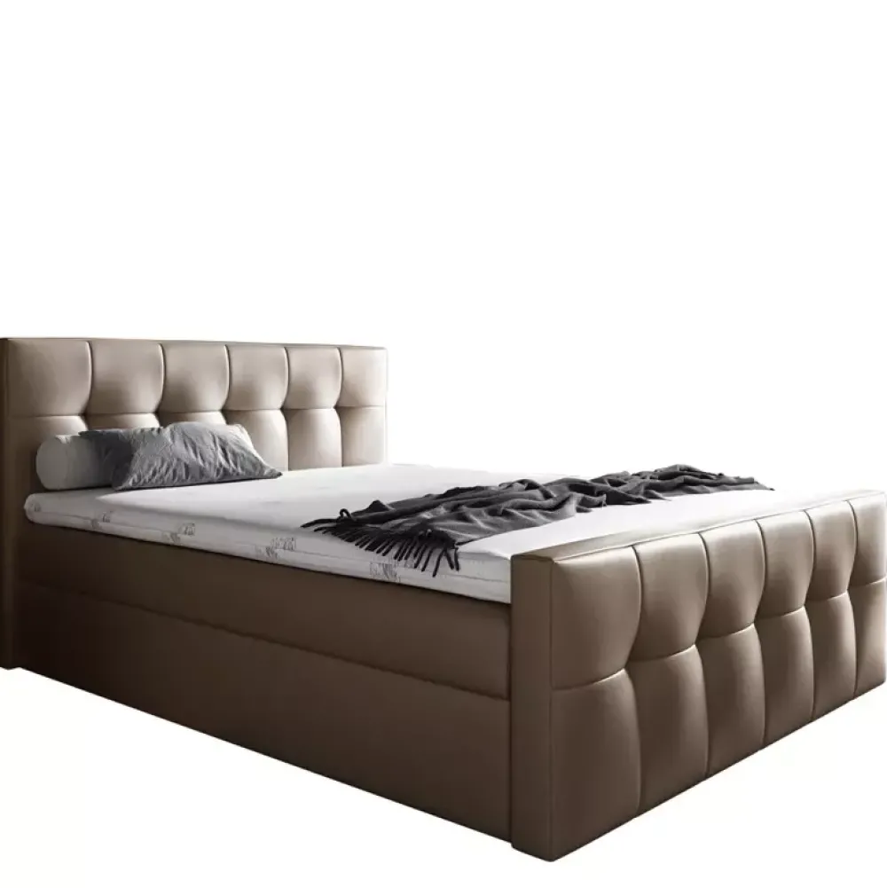 Łóżka Młodzieżowe|Łóżka Z Zagłówkiem>Gruszka Szare Łóżko Kontynentalne 140x200 z ekoskóry MAX