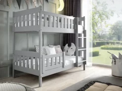 Meble Dla Dzieci|Łóżka Młodzieżowe>Meblomal Szare łóżko piętrowe w stylu skandynawskim do pokoju dziecięcego 80x190 cm LUMISLE szary