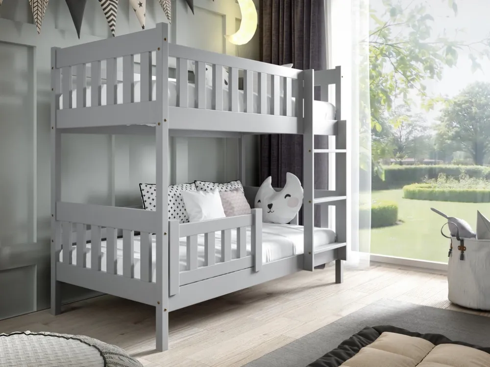 Meble Dla Dzieci|Łóżka Młodzieżowe>Meblomal Szare łóżko piętrowe w stylu skandynawskim do pokoju dziecięcego 80x190 cm LUMISLE szary