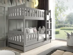 Meble Dla Dzieci|Łóżka Młodzieżowe>Meblomal Szare łóżko piętrowe w stylu skandynawskim do pokoju dziecięcego z pojemnikiem 80x190 cm LUMISLE szary
