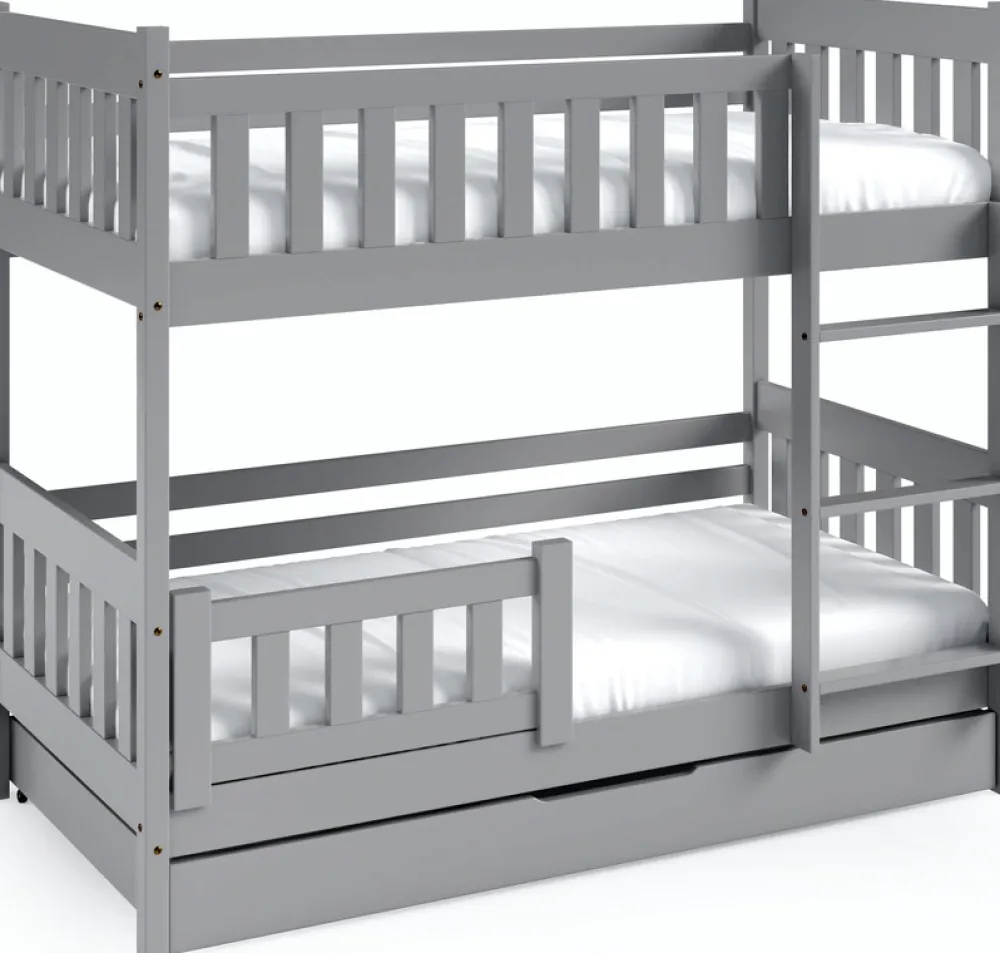 Meble Dla Dzieci|Łóżka Młodzieżowe>Meblomal Szare łóżko piętrowe z barierką i pojemnikiem do pokoju dziecięcego 80x160 cm LUMISLE szary