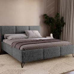 Łóżka Kontynentalne|Łóżka Małżeńskie>UNISTYL MEBLE Szare łóżko sypialniane LORIO 140x200 cm z pojemnikiem na pościel